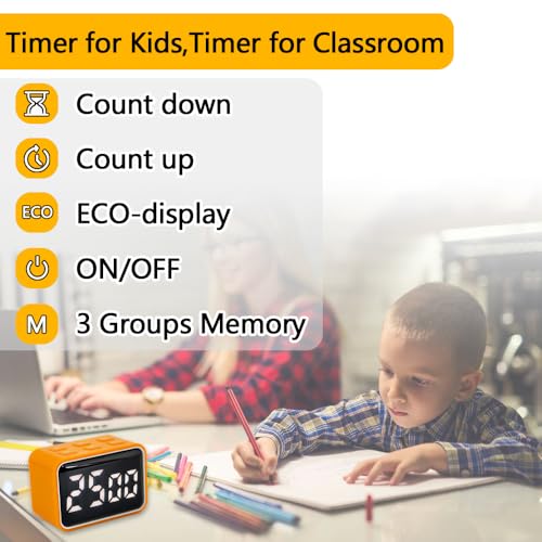 Digital Mini Timer Rechargeable, ON/Off Led Display Count Down/Up, 3 Preset Memory Times Loud Alarm Desk Timer for Kids Classroom Office Kitchen Cooking, Black - color: Black