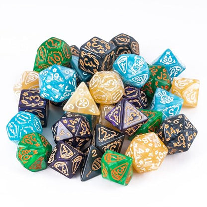 5 Sets Dice DND, Polyhedral Dice Set (35pcs) with Leather Dice Bag, D&D Dice Set for RPG Table Games (Rabbit Pattern 5 Sets Dice) - color: 5 Sets Rabbit Pattern