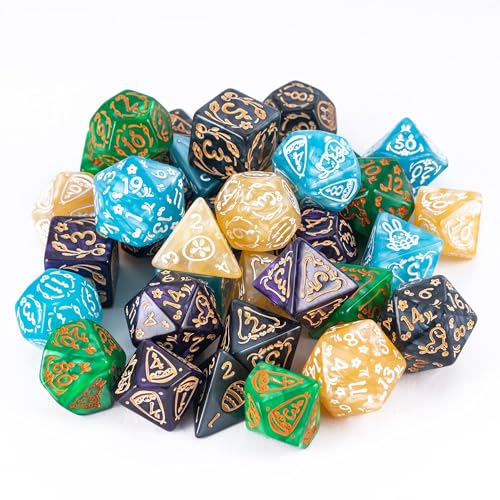 5 Sets Dice DND, Polyhedral Dice Set (35pcs) with Leather Dice Bag, D&D Dice Set for RPG Table Games (Rabbit Pattern 5 Sets Dice) - color: 5 Sets Rabbit Pattern
