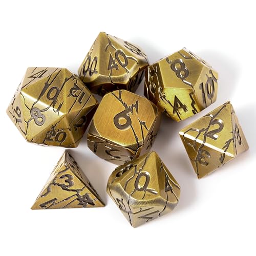 Metal Dice for DND - Ancient Cracked Pharaoh Ruins – Antique Gold | Beautiful 7pc Polyhedral Dice Set, Smooth Rolling, Role Playing Games (RPG), Compatible with D&D, for Dungeons and Dragons - color: Ancient Gold