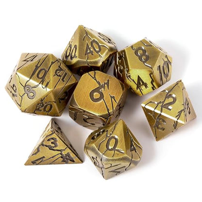 Metal Dice for DND - Ancient Cracked Pharaoh Ruins – Antique Gold | Beautiful 7pc Polyhedral Dice Set, Smooth Rolling, Role Playing Games (RPG), Compatible with D&D, for Dungeons and Dragons - color: Ancient Gold