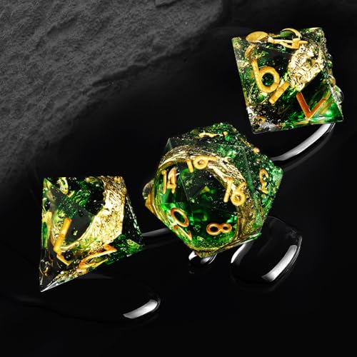 Golden Ring DND Dice Set, 7pcs D&D Polyhedral Sharp Edge Resin Dice with Box, Rings Dice Set for Role Playing Dungeons and Dragons, Playing Games for D and D MTG RPG Table Game Gifts (Green) - color: Ring Green, style: Ring