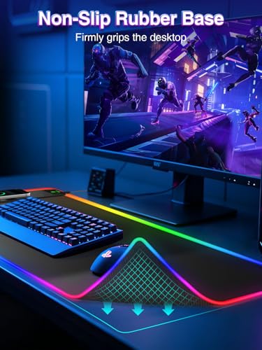 RGB Gaming Mouse Pad with 15W Magnetic Wireless Charging, 31.5'' x 11.8'' | Extra Large LED Mousepad, 24 Lighting Effects Desk Mat with Non-Slip Rubber Base, Waterproof Ultra-Smooth Surface - color: RGB-31.5"x11.8"