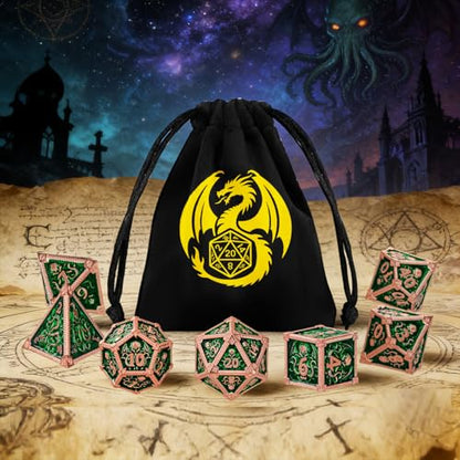 Metal Dice Set, Octopus Pattern, 7pcs Polyhedral Metal DND Dice Set, DND Starter Set, D&D Gifts with Gift Bag, Role Playing Board Games Accessories, Red Copper Border Green - color: Green With Gift Bag
