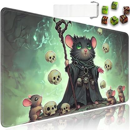 for MTG Game Playmat - 24 x 14 inches with Dices and Storage Bags, Non-Slip Base for TCG and Board Game Card Mats, Trading Card Games Mat, Mouse Wizard Pattern Collectible Card Playmats - color: Jv-playmat-p7-1-g195
