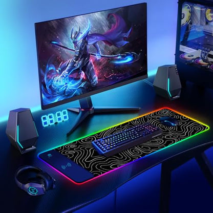 ToLuLu RGB Wireless Charging Gaming Mouse Pad, 7.5/10/15W 10 Light Modes LED Mouse Pad Computer Keyboard Mat Mousepad, 800x300x4MM Extended Large Desk Pad for Gamer, Black and White Abstract Lines - color: Black and white Abstract Lines