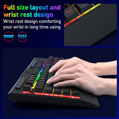Redragon K525 PRO RGB 3-Mode Wireless Membrane Gaming Keyboard with Multimedia Keys, Linear Mechanical-Feel Switch, 4 Extra On-Board Macro Keys, Dedicated Media Control, Ergonomic Wrist Rest - color: Black, size: 104 Keys Lite Wireless