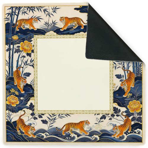 Tiger Peony Mahjong Mats - Chinoiserie Mahjong Mat for Table | Black and Gold Tiger Mahjong Mat, Non-Slip Noise Reduction Gaming Mat for Poker, Dominoes, Card Games 31.5x31.5 inch - color: Tiger