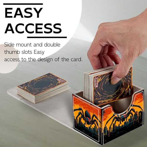 Trading Card Storage Box, Holds 100+ for MTG Cards, PU Leather with Magnetic Closure, Giant Spider over City Sunset Durable Deck Box for Magic the Gathering, Trading Card Games - color: Giant Spider over City Sunset