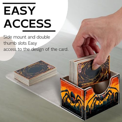 Trading Card Storage Box, Holds 100+ for MTG Cards, PU Leather with Magnetic Closure, Giant Spider over City Sunset Durable Deck Box for Magic the Gathering, Trading Card Games - color: Giant Spider over City Sunset