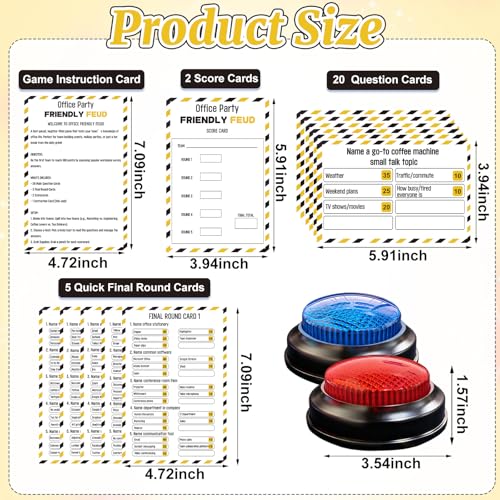 Office Party Friendly Feud Game with 2 Answer Buzzers, Team Building Feud Cards for Family Game Night Fun Trivia Quiz for Work Staff Coworkers Company Groups Holiday Gathering