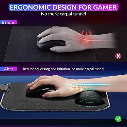 Gimars RGB Mouse Pad with Wrist Rest Support, 12 x 10 in Extra Large Ergonomic Gaming Mouse Pad with 10 LED Lighting Modes, Non-Slip Rubber Base for PC Gaming & Office - color: RGB-Wrist Rest