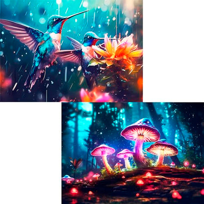 Edsjegn 2 Pack 1000 Piece Puzzle for Adults Jigsaw Puzzles 1000 Pieces 2000 Piece Puzzles for Adults Hummingbird Mushroom Jigsaw Puzzles White Elephant Gifts - color: Hummingbird + Mushroom