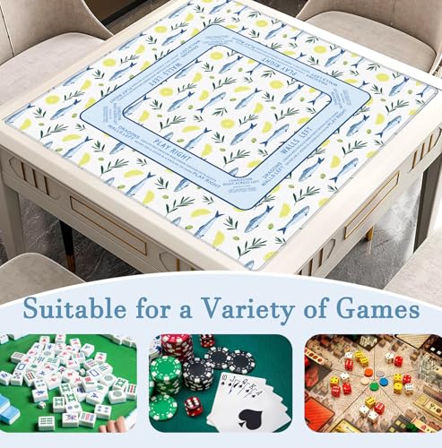 Blue Nautical Coastal Beach Sardine Lemon Mahjong Mat 31.5" x 31.5", Non-Slip Noise Reduction Mahjong Table Cover Accessories Supplies for Dominoes Poker Card Board and Tile Games Gifts - color: Blue Nautical Coastal Beach Sardine