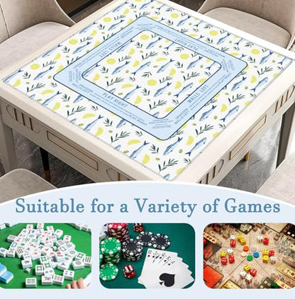 Blue Nautical Coastal Beach Sardine Lemon Mahjong Mat 31.5" x 31.5", Non-Slip Noise Reduction Mahjong Table Cover Accessories Supplies for Dominoes Poker Card Board and Tile Games Gifts - color: Blue Nautical Coastal Beach Sardine
