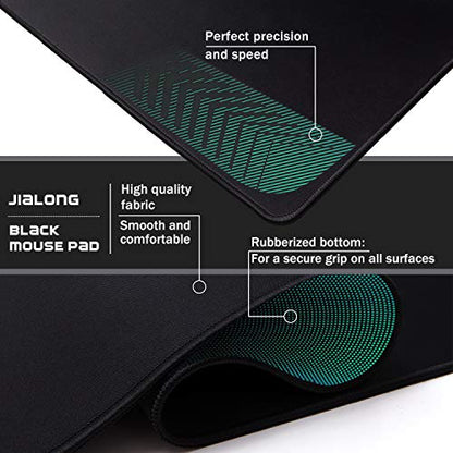 JIALONG Large Gaming Mouse Pad, Extended Mousepad with Black Stitched Edges, XXL Desk Mat, Big Computer Keyboard Mat for Gaming and Office, 35.4 x 15.7 inches - color: Black Stitched Edges