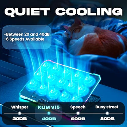 KLIM V15 Gaming Laptop Cooling Pad with 15 Fans + RGB Laptop Cooler + Adjustable Gaming Laptop Stand with Fan + Compatible up to 17 Inches + 2 USB Ports + Smartphone Holder + 5 Years Protection