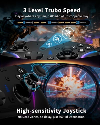 hosowe Mobile Gaming Controller for iPhone/iOS/Android/Switch/Laptop, Wired Control for PC/Steam, Wireless Phone Controller Gamepad with Programmable/Vibration/6-Axis Gyro/Turbo/RGB Lights