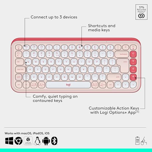 Logitech POP ICON Combo, Wireless Bluetooth Keyboard and Mouse, Comfortable Typing, programmable Keys and Buttons, Quiet clicks, Easy-Switch up to 3 Devices - Rose - color: Rose, style: Combo