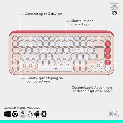 Logitech POP ICON Combo, Wireless Bluetooth Keyboard and Mouse, Comfortable Typing, programmable Keys and Buttons, Quiet clicks, Easy-Switch up to 3 Devices - Rose - color: Rose, style: Combo
