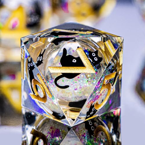 DND Cat Dice Set Colorful White Sharp Edge Dice with Box, RPG D and D Dice Dungeons Dragons Role Playing Game Polyhedral Resin Dice Set D20 D12 D10 D8 D6 D4 - color: Colorful White Gold