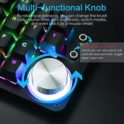 Koolertron 24 Keys Programmable Keyboard，One Handed Macro Mechanical Keyboard, RGB LED Backlight Red Switch USB Portable Keyboard with Fully Knobs, 24 Keys Macro Pad for Gaming - style: 24 Keys/Red switches/RGB Backlight