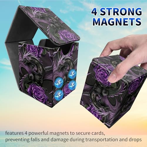 Purple Rose Dragon Card Deck Box, MTG Commander Deck Box Card Deck Case for Trading Cards, 100+ Sleeved Cards with PU Leather Magnetic Card Storage Box for TCG CCG Magic Cards - color: Card Deck Box-595