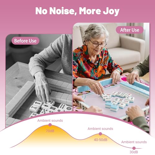 Anti Slip Mahjong Mat for Table 32.4" x 32.4" - Noise Reduction Rubber Base Game Mat with Carrying Bag, Waterproof Portable Table Cover for Poker/Cards/Board Games/Tile Games-Pink - color: Fl-pink