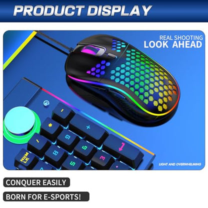 Honeycomb Wired Gaming Mouse, 65g Ultra Lightweight Ergonomic Computer Mouse with RGB Breathing Light, 7200 DPI Max, Widened Side Buttons for PC Mac Laptop Gamers, Esports & Home Office (Pink) - color: Pink