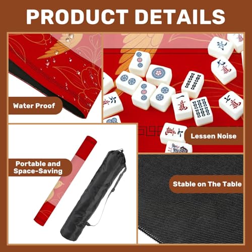 Mahjong Mat 31.5" x 31.5" Elegant Chinese Oriental Elegant Swallow Bird Peony Flower Golden line Non-Slip Noise Reduction Mahjong Tiles Table Cover for Dominoes Poker Card Board and Tile Games - color: Color3