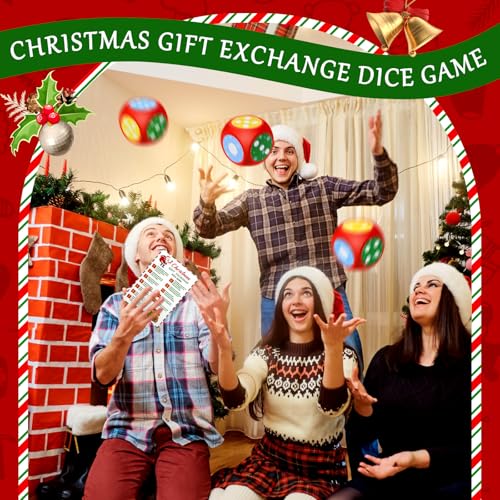 Fullhawl 4 Sets Christmas Exchange Game Dice, 2.6 Inch Santa Swap Gift Christmas Group Party Game for Family Board Xmas Large Foam Dice White Elephant Gift Exchange