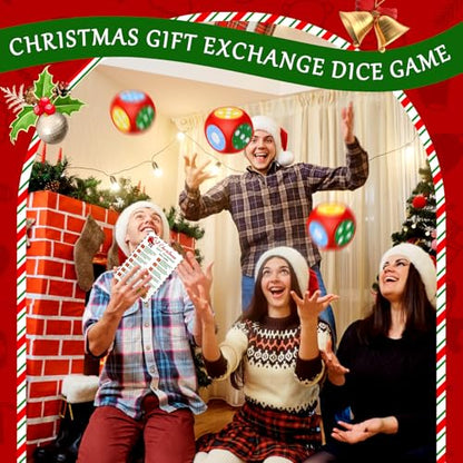 Fullhawl 4 Sets Christmas Exchange Game Dice, 2.6 Inch Santa Swap Gift Christmas Group Party Game for Family Board Xmas Large Foam Dice White Elephant Gift Exchange