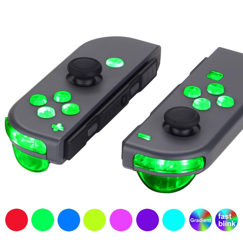 eXtremeRate LED Mod Kit for Nintendo Switch & Switch OLED Joycon – 7 Colors 9 Modes DFS Light Up Buttons Set with ABXY, Trigger, Face Buttons – Joycon Controller NOT Included - color: V2_Transparent