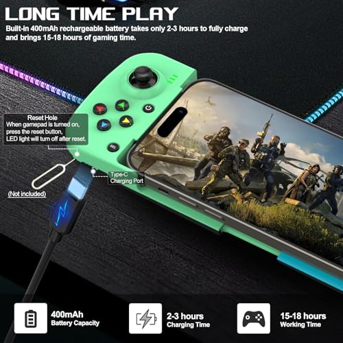 arVin Wireless Gaming Controller for iPhone Android Gamepad Joystick for iPhone 15/14/13, iOS, iPad, MacBook, Samsung Galaxy S23/22/21, TCL, One Plus, Tablet, PC, Call of Duty Mobile, Genshin, Diablo - color: Green&Blue