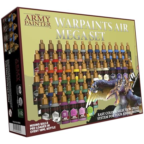 Water Paints Air Mega Set, Army Painter, 60 Acrylic Non-Toxic Water Based Paints Only Colors Triads Included 60 x 18ml (Without Air Brush or Boardgames | Acrylic Airbrush Paints, Incl. 9 Metallics & 1 Fluo - Air Brush Paint Kit for Model Paint, Dnd & Warh