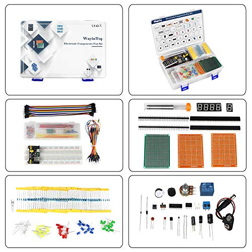Electronics Component Fun Kit w/E-Book, Upgraded Electronic Starter Kit with Breadboard, Jumper Wires, PCB Soldering Kit, LEDs & Resistor Kit for Arduino, Raspberry Pi, ESP32, ESP8266