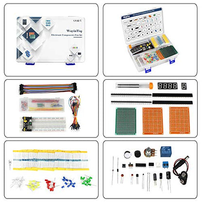 Electronics Component Fun Kit w/E-Book, Upgraded Electronic Starter Kit with Breadboard, Jumper Wires, PCB Soldering Kit, LEDs & Resistor Kit for Arduino, Raspberry Pi, ESP32, ESP8266