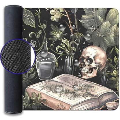 Dark Academia Witchcraft Mouse Pad,Extended Skull Magic Book Mousepad Desk Pad with Stitched Edges,Non-Slip Waterproof Rubber Base Mouse Mat for Office Computer Keyboard Laptop Home 27.5x11.8 in - color: Books and Skulls