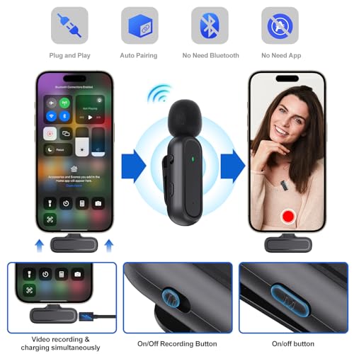 Wireless Lavalier Microphone, 2 Mini Mics with Charging Case, 42H, 65ft | USB-C Clip-On Mic for iPhone iPad Android PC, Noise Reduction, Ideal for Vlogging TikTok YouTube Video Recording Interview