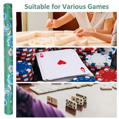 Jongyance Printed American Learning Mahjong Mat (33”x33”) with Black Carrying Bag, Anti-Slip, Noise-Reducing, Mahjong Table Mat for Mah-jongg, Poker, Board Games, Dominoes - color: Dark Green