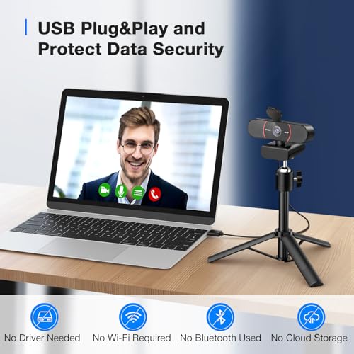 EMEET C960 4K Webcam with Tripod, 3 Adjustable Height, 360° Swivel Head | DesktopTripod w/Privacy Cover, PDAF Auto Focus, Dual Omni Mics, Auto Light Correction, Perfect for Online Meetings - style: 4K Tripod