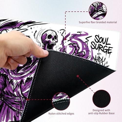 MTG Playmat with Storage Tube & 7-Dice Set - Waterproof TCG Playmat with Stitched Edges, Non-Slip Rubber Card Game Mat (24"x14") (playmat with Zones, Street Art Necromancer) - color: Street Art Necromancer, style: playmat with zones