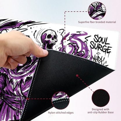 MTG Playmat with Storage Tube & 7-Dice Set - Waterproof TCG Playmat with Stitched Edges, Non-Slip Rubber Card Game Mat (24"x14") (playmat with Zones, Street Art Necromancer) - color: Street Art Necromancer, style: playmat with zones