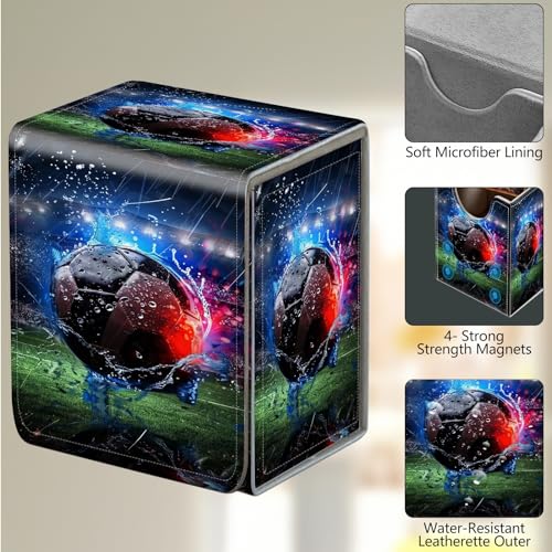 Card Deck Box, Card Storage Box Fits 100+ Single Sleeved Cards, Large Capacity PU Leather Card Storage Box with Strong Magnet for Magic Commander TCG CCG, Asian Red Black Ball - color: Asian Red Black Ball