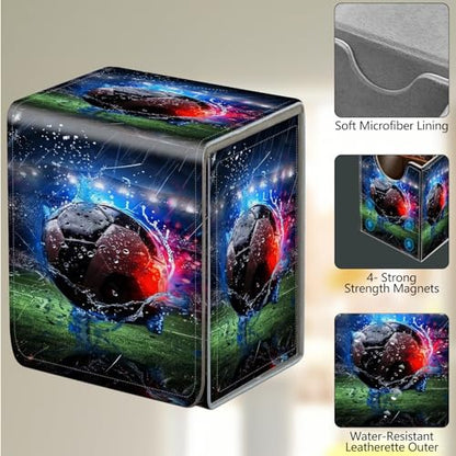 Card Deck Box, Card Storage Box Fits 100+ Single Sleeved Cards, Large Capacity PU Leather Card Storage Box with Strong Magnet for Magic Commander TCG CCG, Asian Red Black Ball - color: Asian Red Black Ball