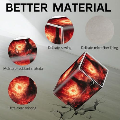 Trading Card Storage Box, Holds 100+ for MTG Cards, PU Leather with Magnetic Closure, Burning Hell Castle Fantasy Landscape Durable Deck Box for Magic the Gathering, Trading Card Games - color: Burning Hell Castle Fantasy Landscape