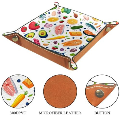 Balanced Biet Food Print Microfiber Leather Dice Trays Folding for RPG DND Table Games, Leather Dice Holder Storage Box Portable Folding Rolling Dice Tray, 20.5x20.5cm