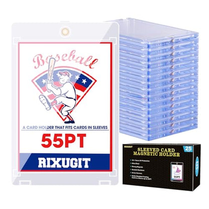 25-Pack 55pt Magnetic Card Holders for Sleeved Cards | Wide 2.63"×3.7" inner space fits pre-sleeved cards, double protection, sleeve cards first then store in one touch card holder - size: 25ct 55PT Sleeved Card Holder