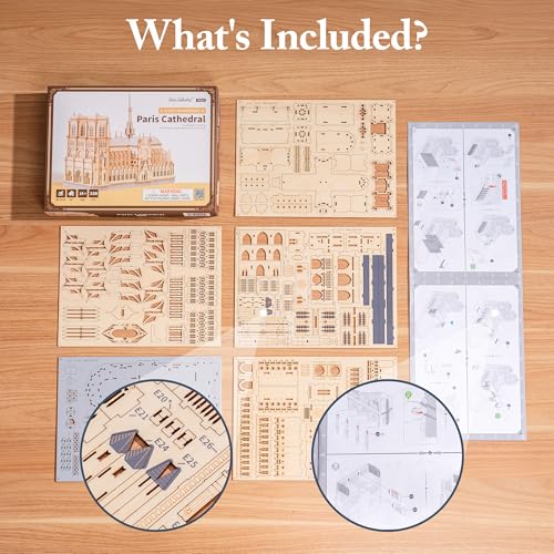 ROBOTIME 3D Wooden Puzzles for Adults, Scale 1: 460 Notre Dame de Paris Building Set, Architecture Wooden Model Kit Creative Gift