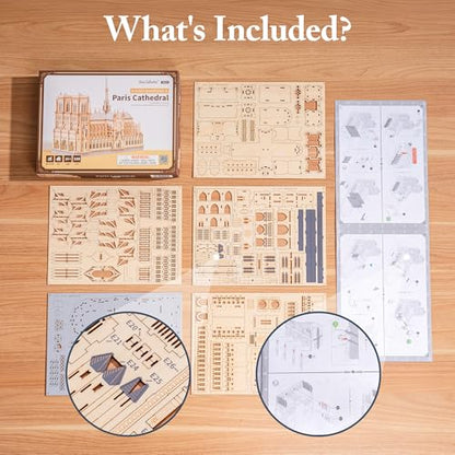 ROBOTIME 3D Wooden Puzzles for Adults, Scale 1: 460 Notre Dame de Paris Building Set, Architecture Wooden Model Kit Creative Gift